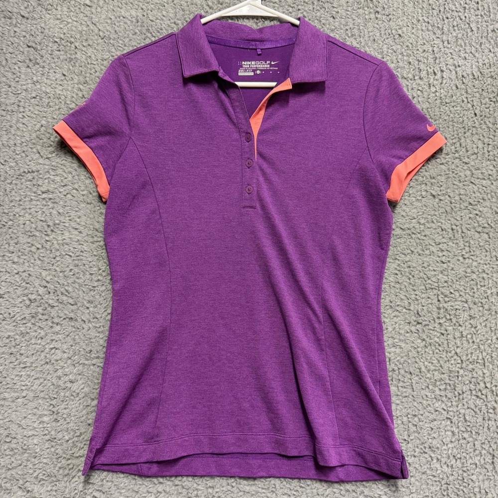 Nike Golf Women's M Purple Orange Dri-FIT Tour Performance Polo Shirt